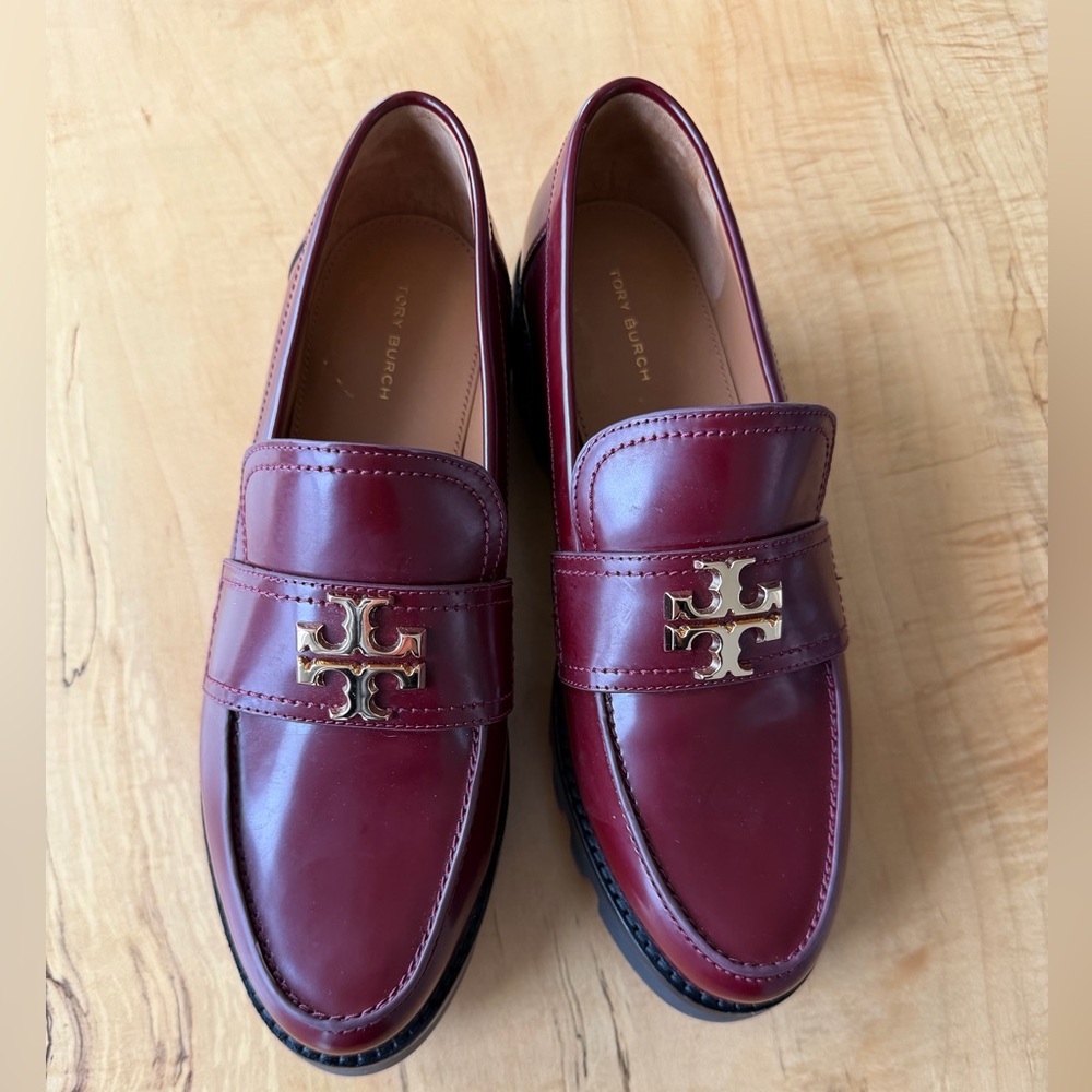 NWT Tory Burch Mini Everly Chunky Loafers Logo Burgundy, 9 - Picture 4 of 12